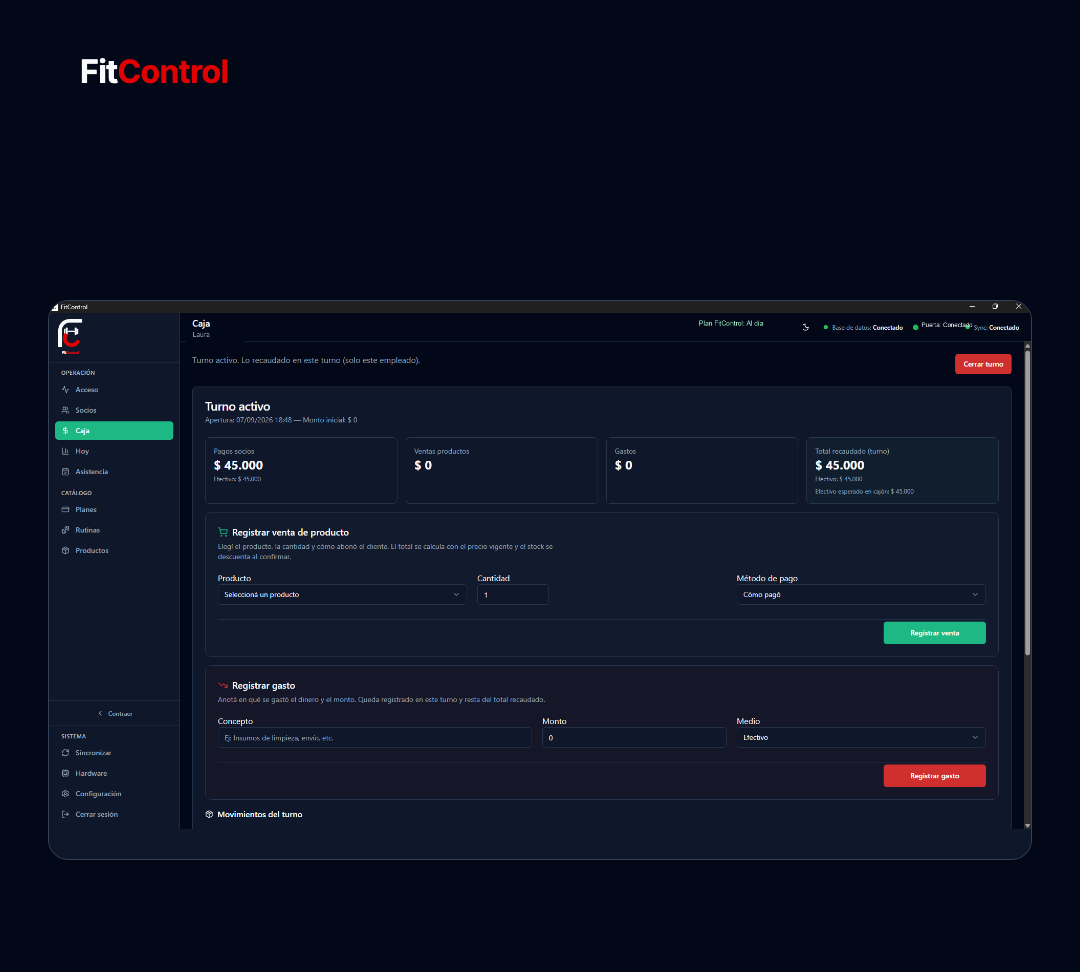 Mostrador FitControl en la PC de recepción